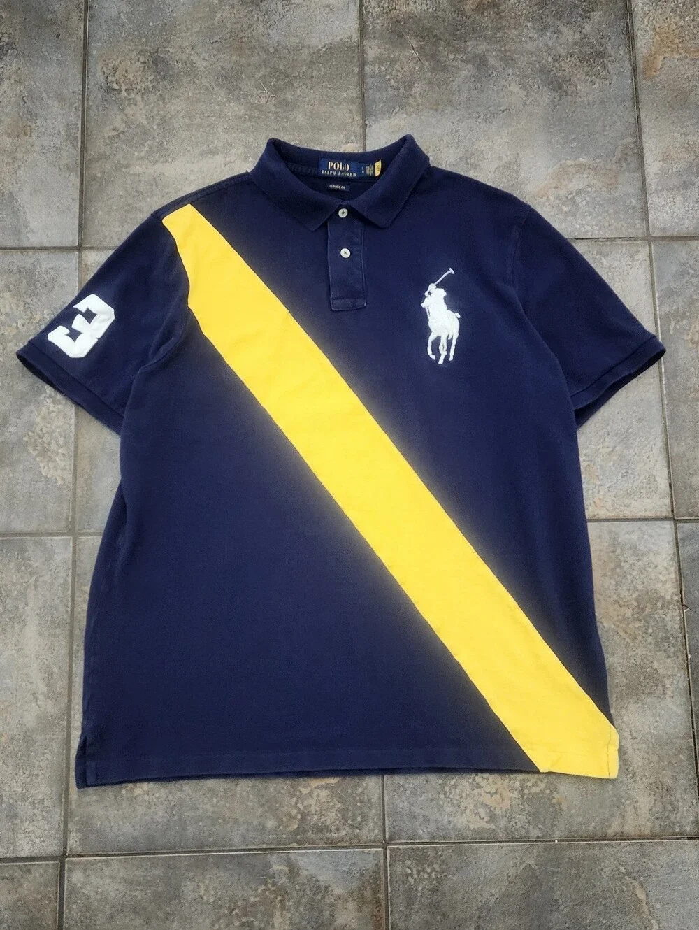 Polo Ralph Lauren Men's Large Y2K Classic Fit Big Pony Striped Rugby Polo Shirt